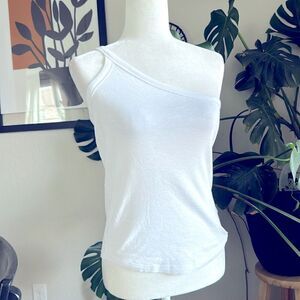 NWOT Free People One Way or Another One Shoulder Cotton Tank White L Beachy